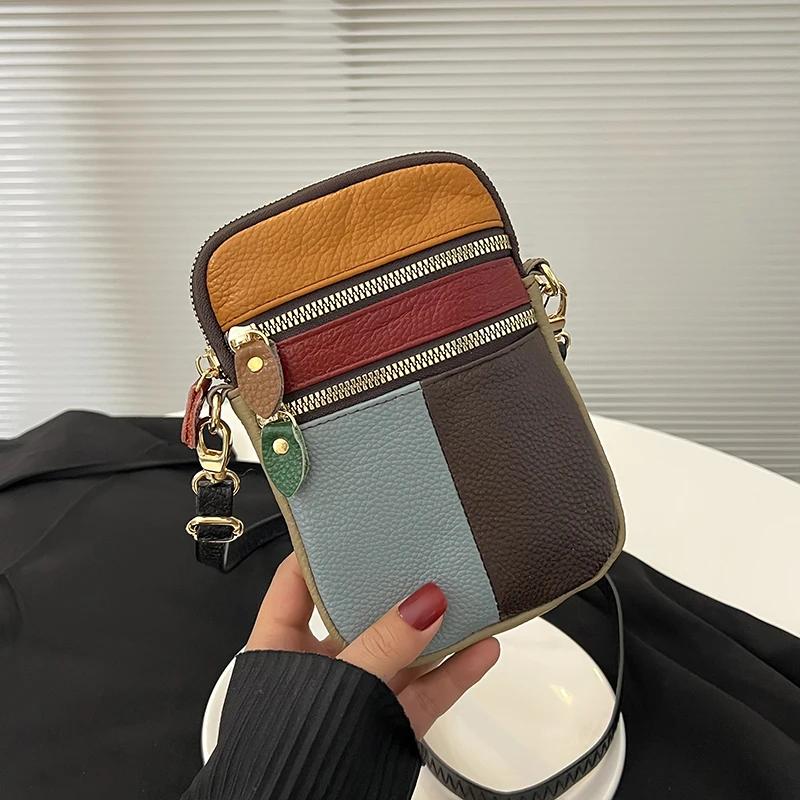 Carrier Multi Zipper Soft Cowhide Mobile Phone bag