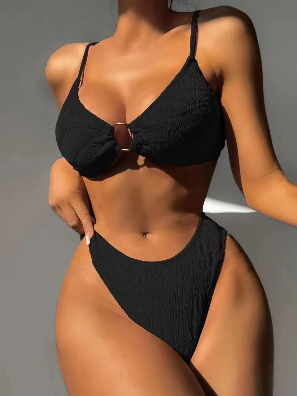 Ashley Wrinkle Adjustable Lace Up Bikini Set - Image 2