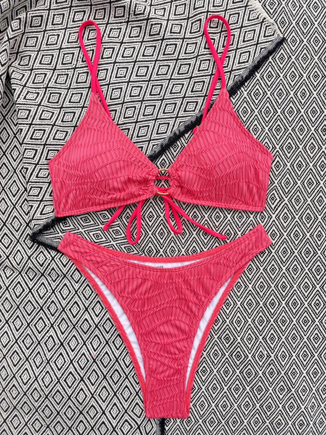 Ashley Wrinkle Adjustable Lace Up Bikini Set - Image 5