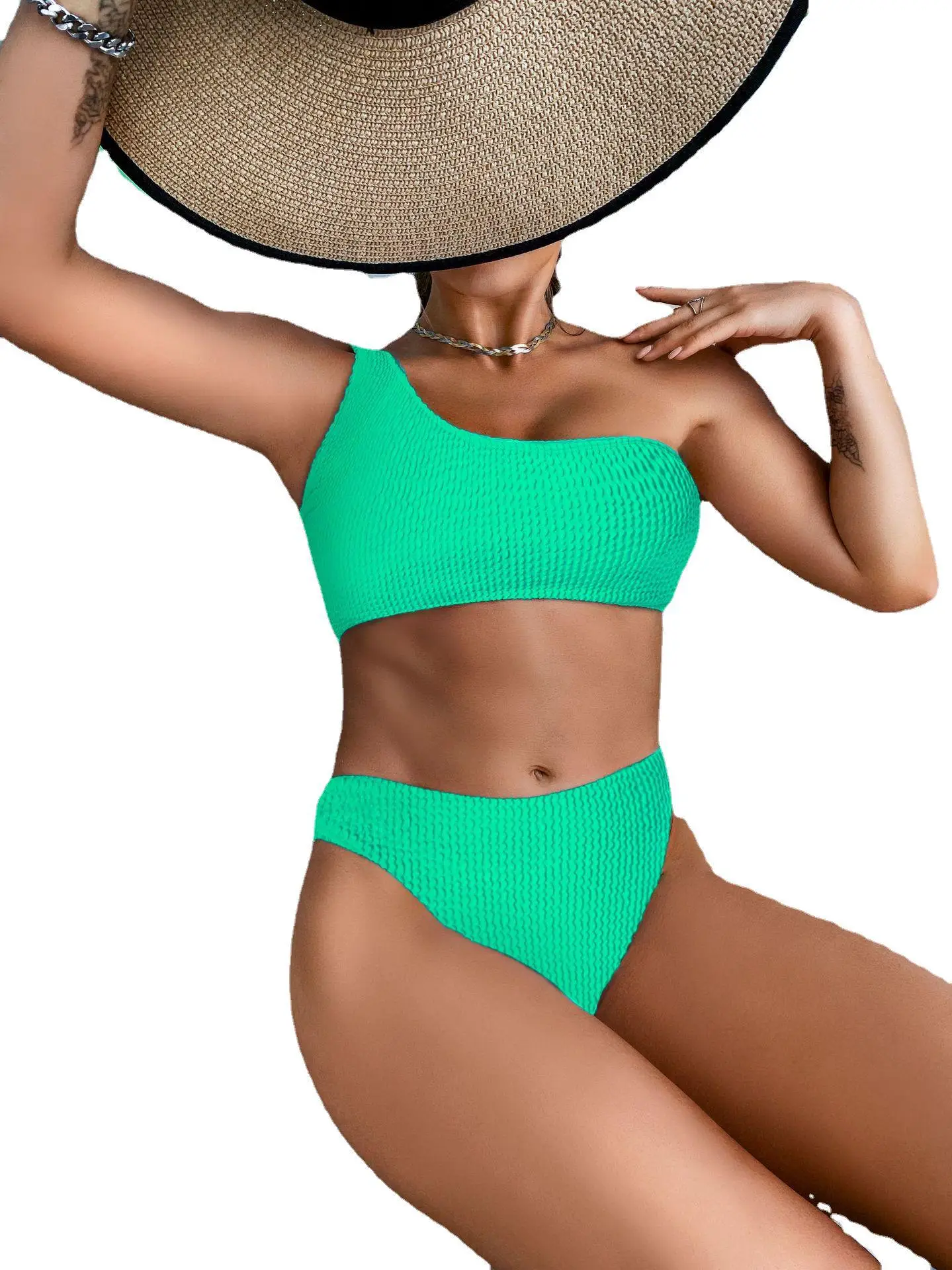 Ashley Sexy Ribbed Bikini One Shoulder Swimwear - Image 5