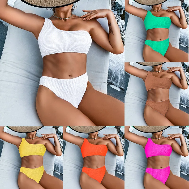 Ashley Sexy Ribbed Bikini One Shoulder Swimwear