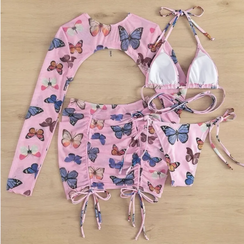 Ashley 4Pc Lady Halter Bikinis Lace Up Swimwear - Image 3