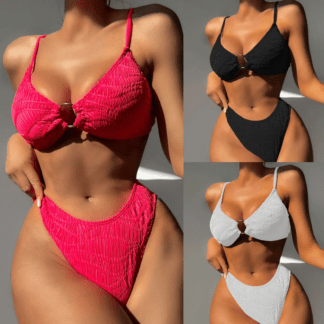 Ashley Wrinkle Adjustable Lace Up Bikini Set