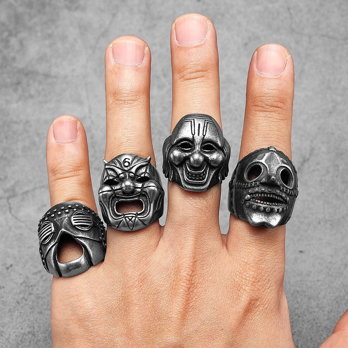 Zeta 65 Clown Mask Rings Stainless Steel - Image 2