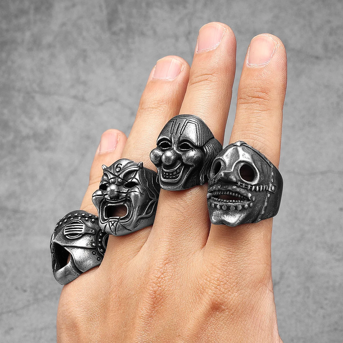 Zeta 65 Clown Mask Rings Stainless Steel - Image 3