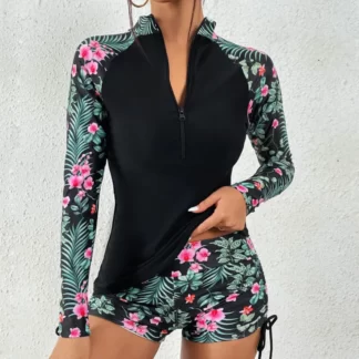 Ashley Long Sleeves Sports Swimwear Surfing Tankini Two-Piece Set