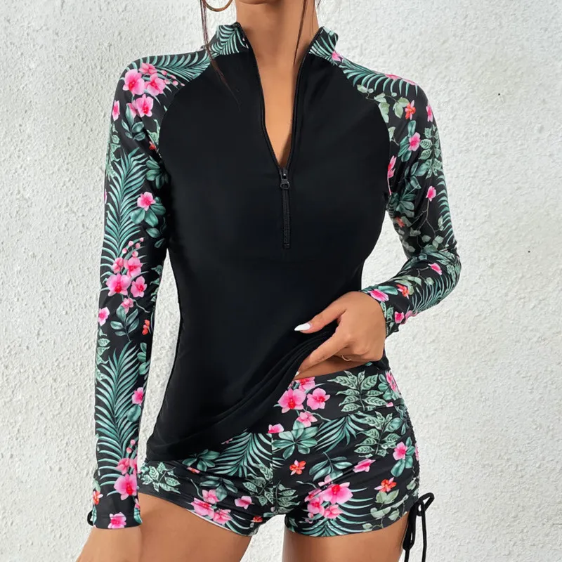 Ashley Long Sleeves Sports Swimwear Surfing Tankini Two-Piece Set