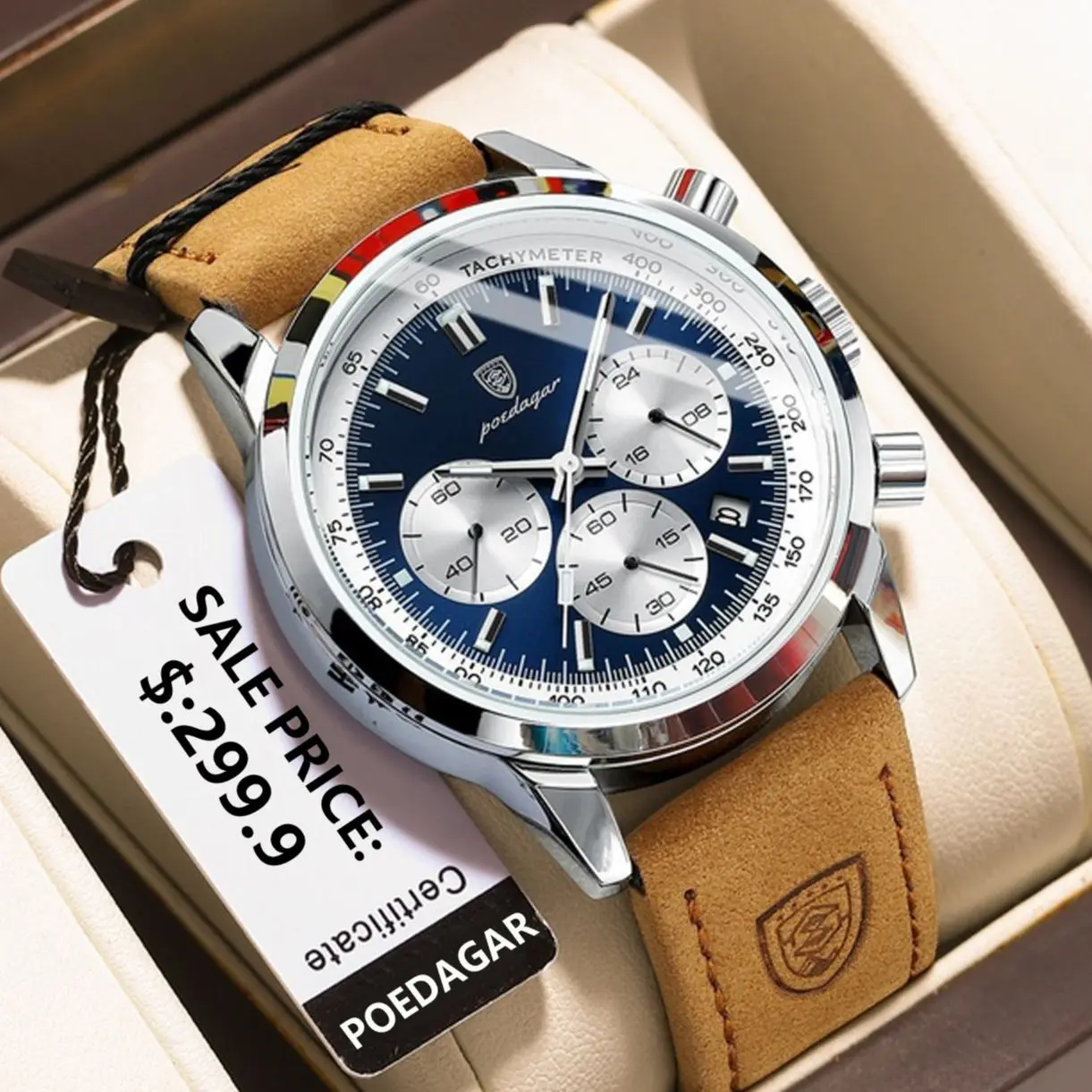 POEDAGAR Luxury Chronograph Luminous Men's Wristwatch