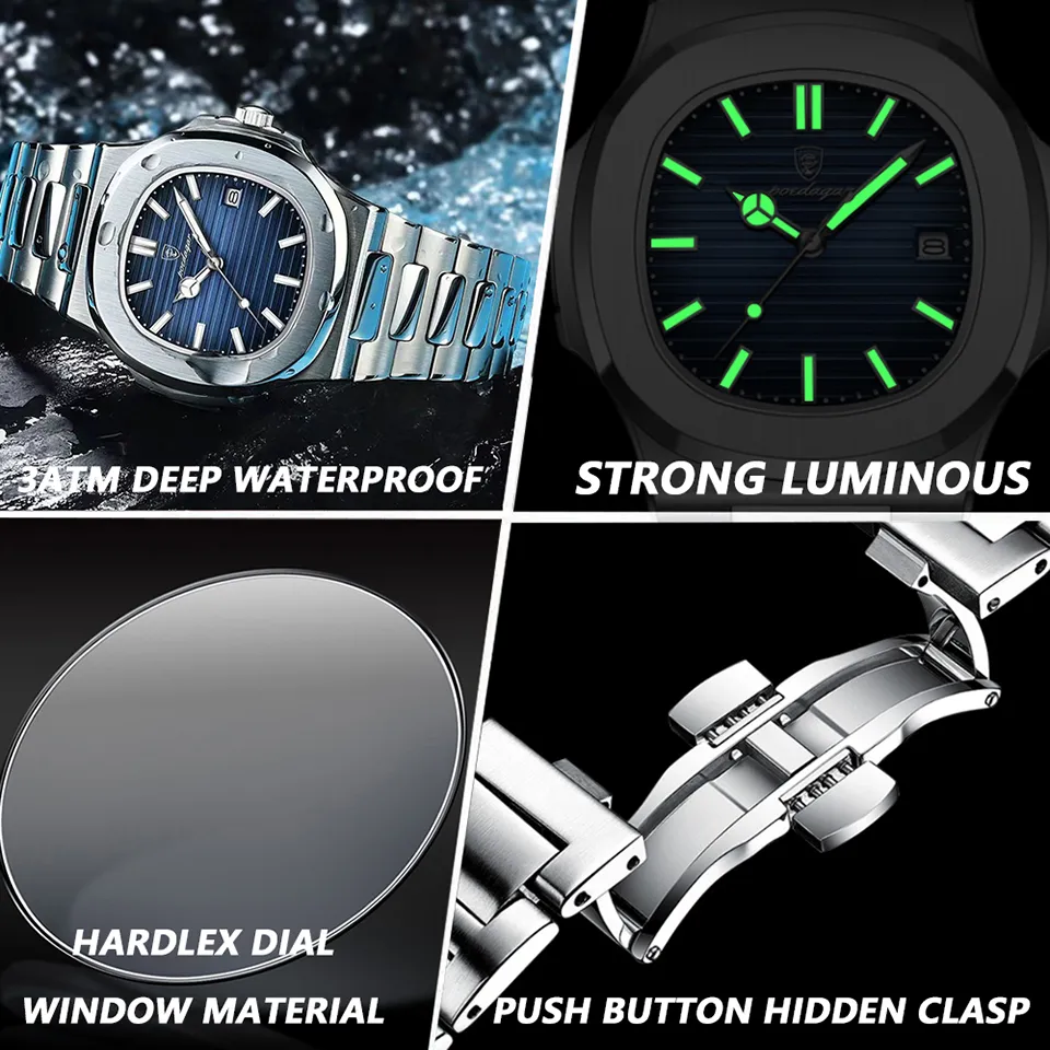POEDAGAR Business Square Quartz Men Watch - Image 6