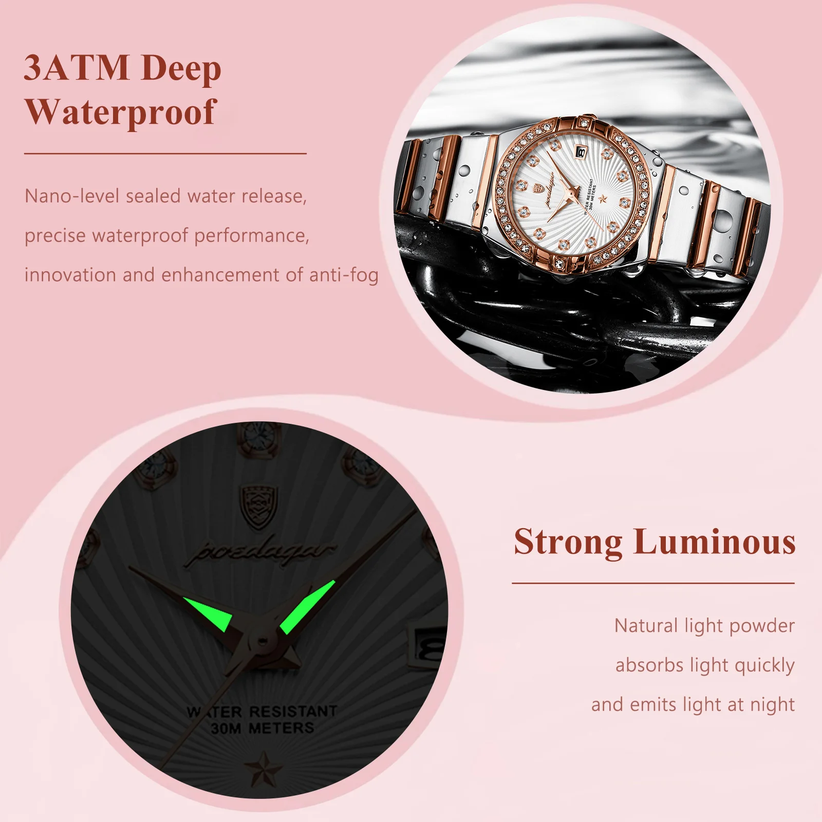 POEDAGAR Luxury Stainless Steel Date Watch - Image 3