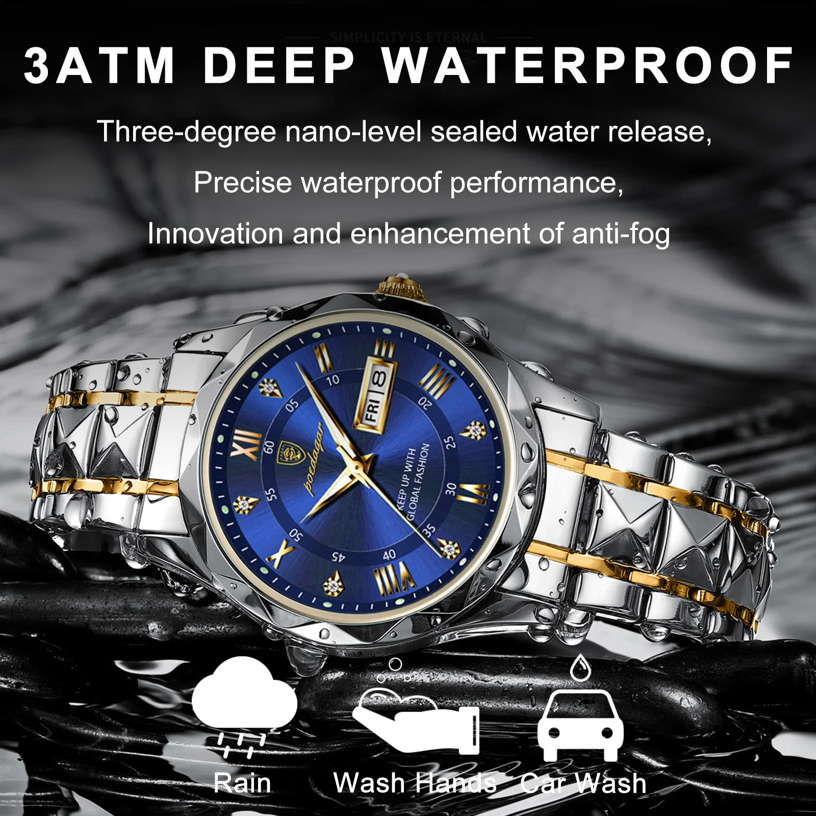 POEDAGAR Luxury Date Week Quartz Watch - Image 3