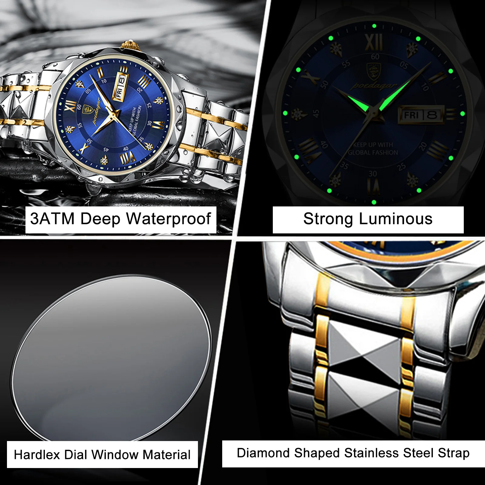 POEDAGAR Luxury Date Week Quartz Watch - Image 4