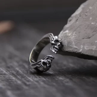 Zeta 65 Punk Retro Open Adjustable Double Skull Ghost Ring
