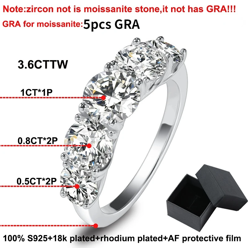 3.6CT 5 Stones Sparkling Created Diamond Wedding Engagement Ring - Image 5