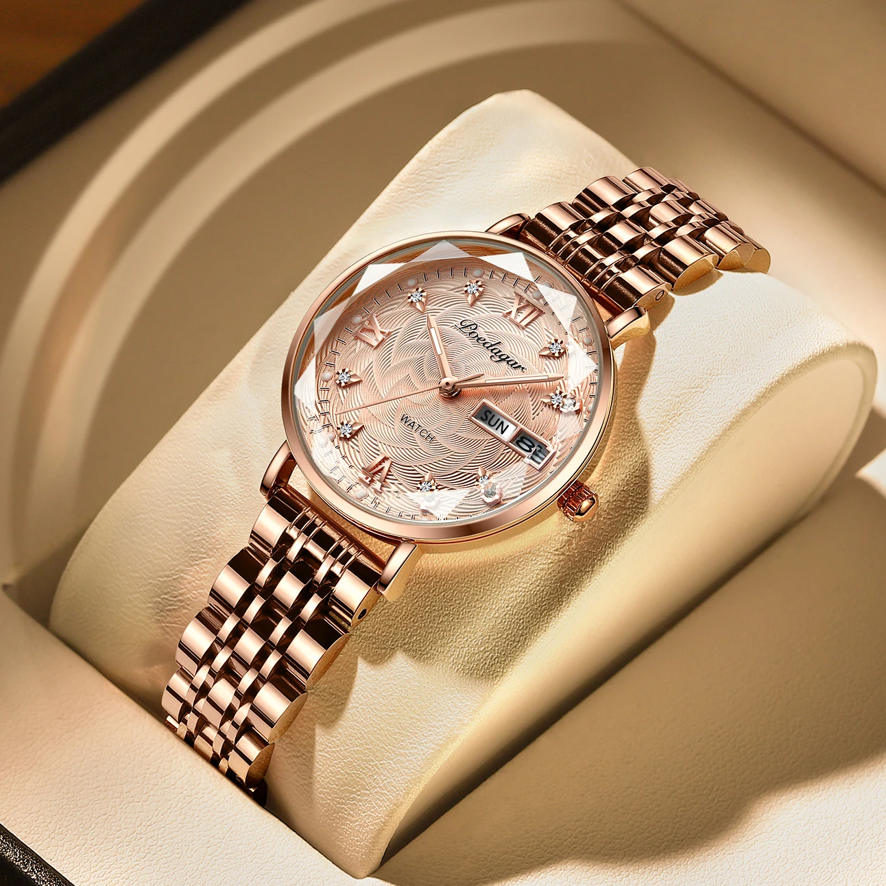 POEDAGAR Elegant Mesh Ladies Quartz Watch