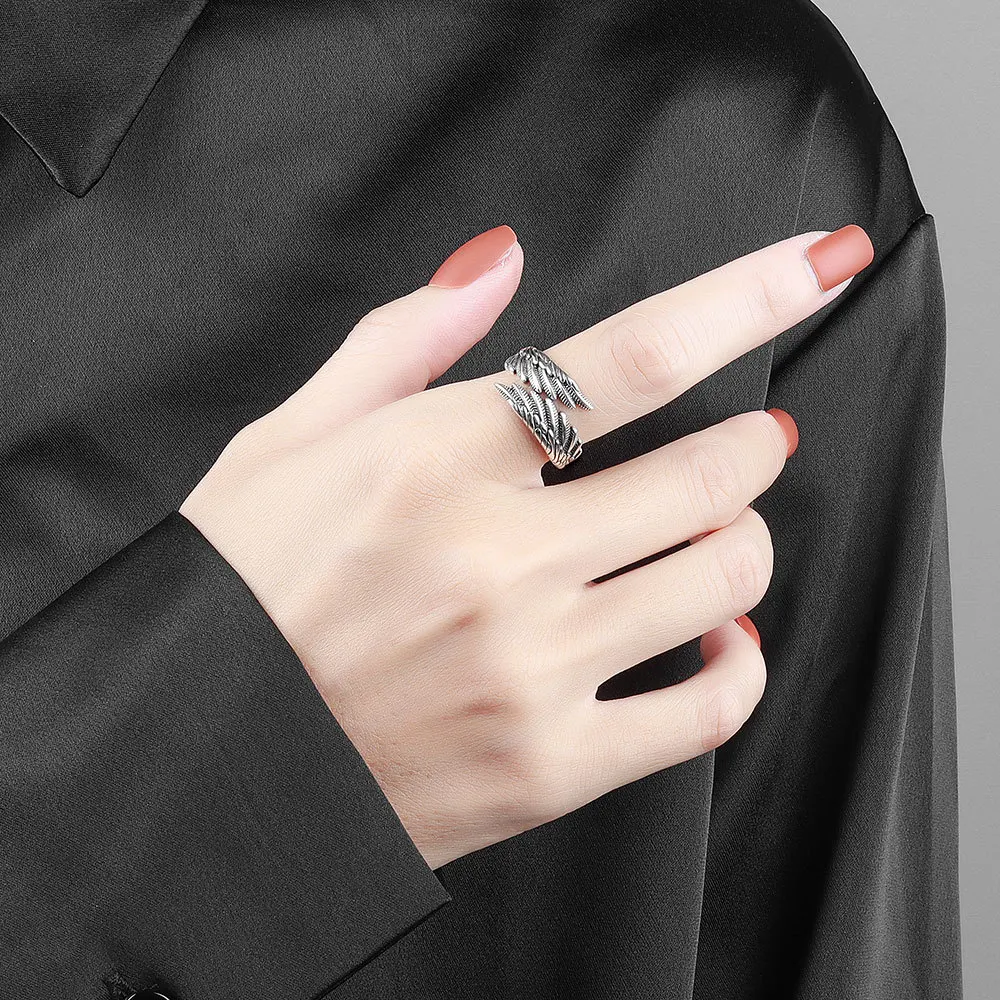 ADO Angel Wings Retro Adjustable Black Engagement Ring Gift - Image 3