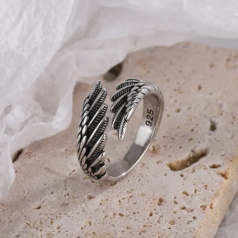 ADO Angel Wings Retro Adjustable Black Engagement Ring Gift - Image 5
