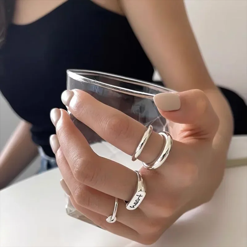 ADO 925 Sterling Silver Creative Simple Geometric Handmade Party Ring Jewelry Gifts - Image 2