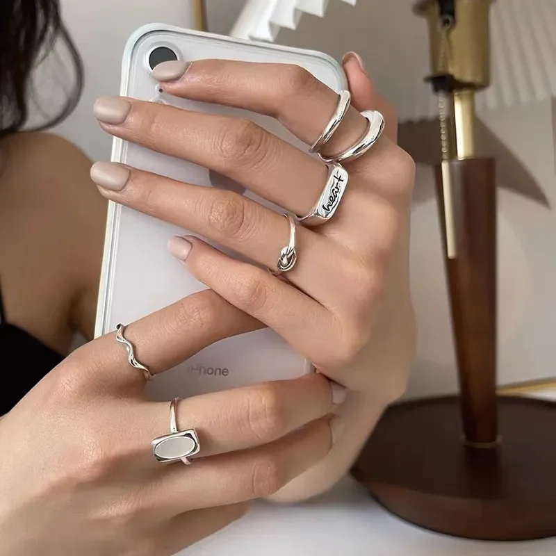 ADO 925 Sterling Silver Creative Simple Geometric Handmade Party Ring Jewelry Gifts - Image 3