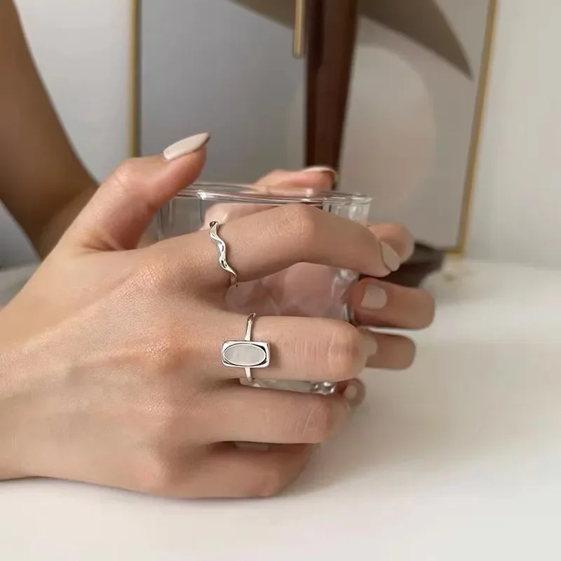 ADO 925 Sterling Silver Creative Simple Geometric Handmade Party Ring Jewelry Gifts - Image 4