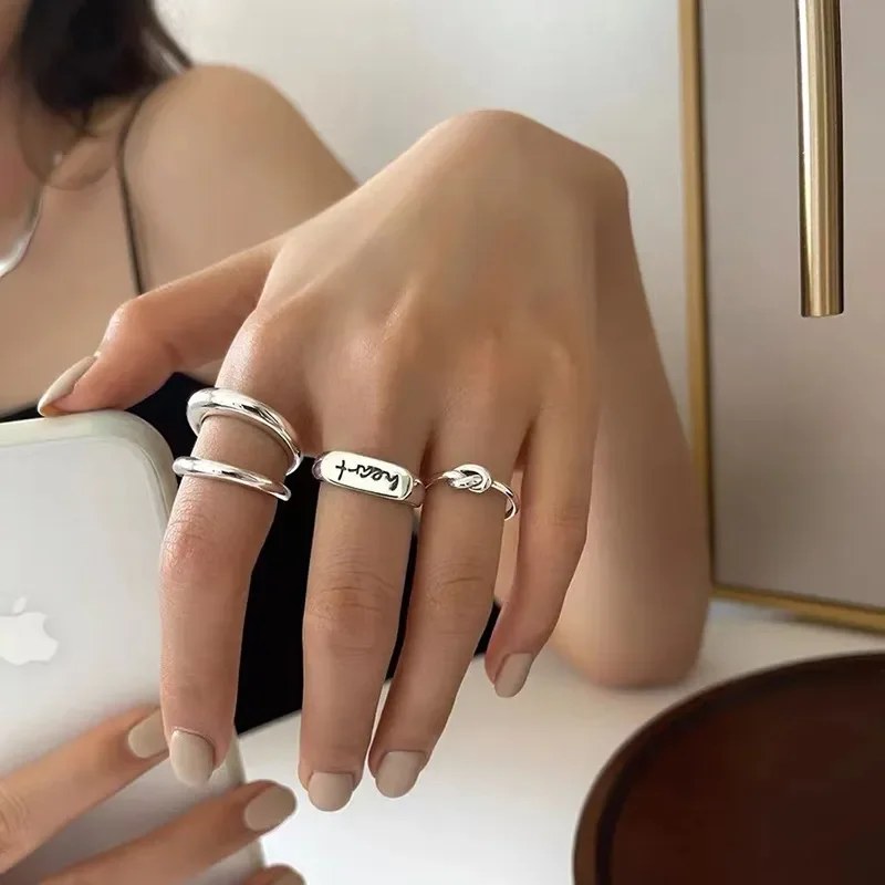 ADO 925 Sterling Silver Creative Simple Geometric Handmade Party Ring Jewelry Gifts
