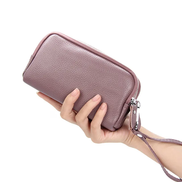 Genuine Leather 3 layers Zipper Lady Clutch