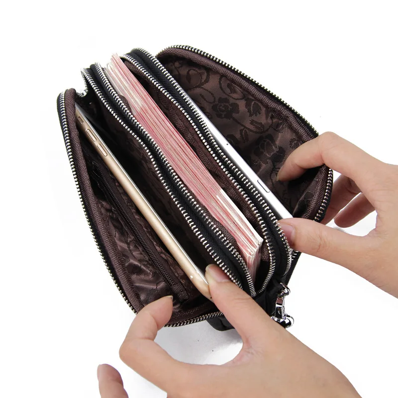 Genuine Leather 3 layers Zipper Lady Clutch - Image 4