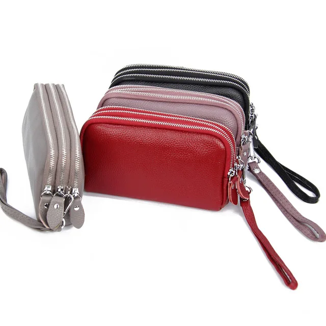 Genuine Leather 3 layers Zipper Lady Clutch - Image 2